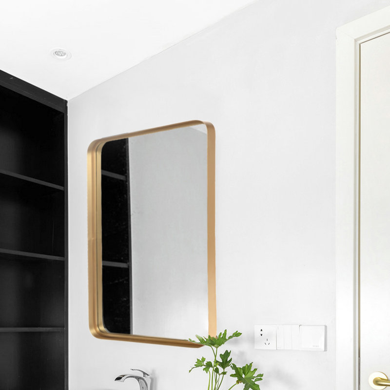 Fergerson Metal Wall Mirror with Shelves, 35.8" x 24" , Gold