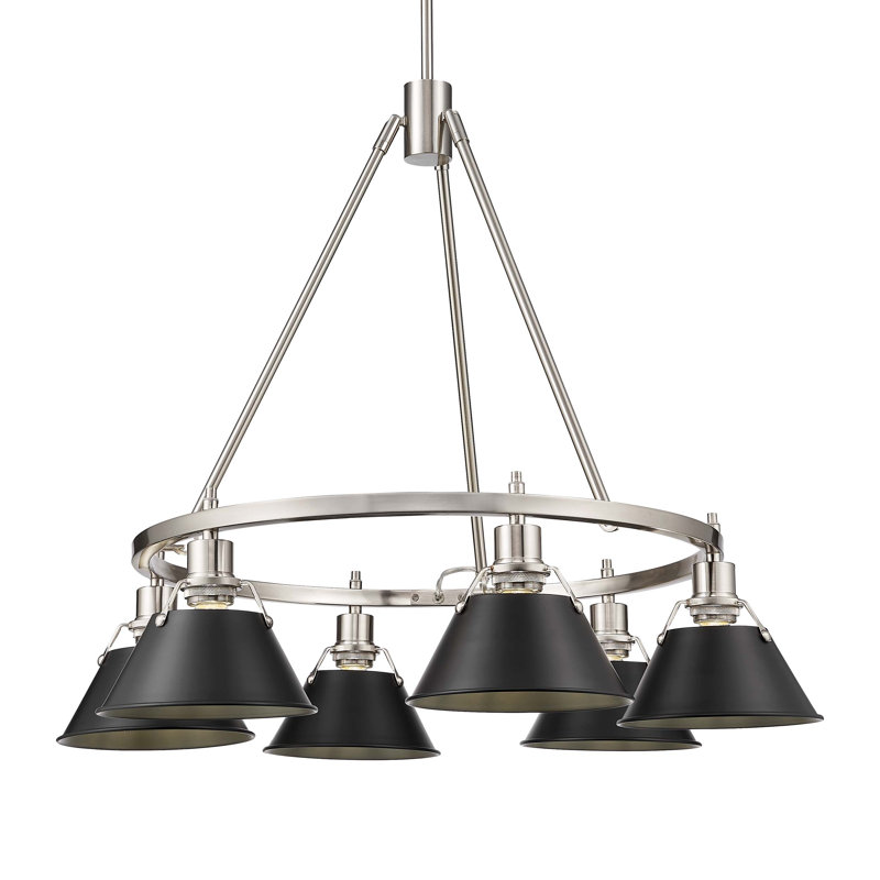Felda 6 - Light Steel Dimmable Cone Chandelier, Matte Black, Pewter