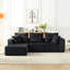 Canapé modulaire en velours côtelé 4 places, gris foncé pour le salon, sans assemblage, éponge et ressorts ensachés, apparence confort moderne avec éponge, espace multifonctionnel-1511818252-1511818254