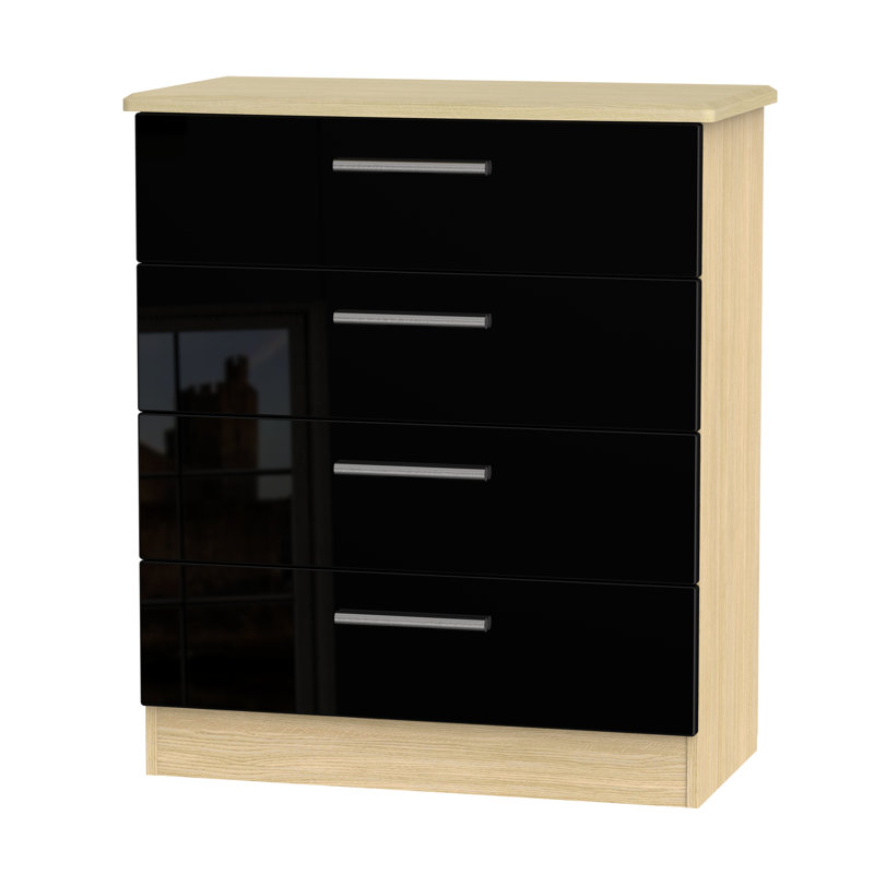 Fully Assembled Yvette 4 Drawer Chest, Oak/Black