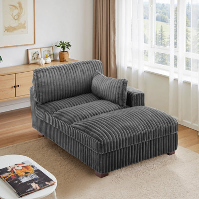 Helton Oversized Upholstered Faux Rabbit Fur Flannel Chaise Lounge with Armrests & Throw Pillows by Ebern Designs