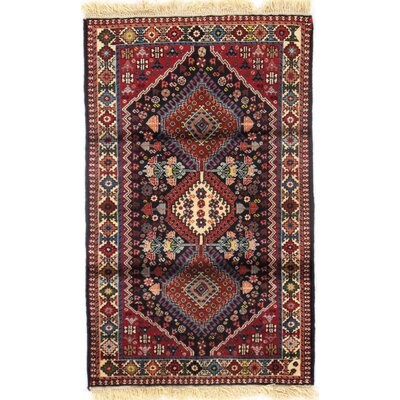 Persian Classic One-of-a-Kind Hand-Knotted Red/Ivory/Navy Blue 2'7"" x 4'4"" Area Rug -  Pasargad NY, D09547a