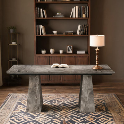Bureau de direction de 63 pouces avec base à double piédestal, panneau de fibres à densité moyenne gris classique, style minimaliste moderne pour le bureau à domicile