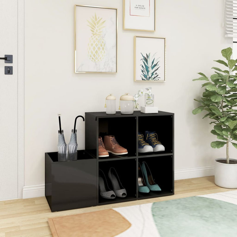 4 Pair Shoe Rack, High Gloss Grey