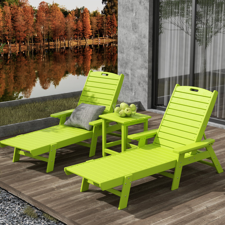 Shavon Outdoor Chaise Lounge with Table