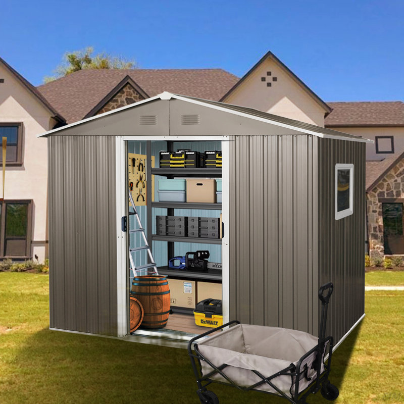 Metal Storage Shed, Gray, 72.44" H x 72.44" W x 46.85" D