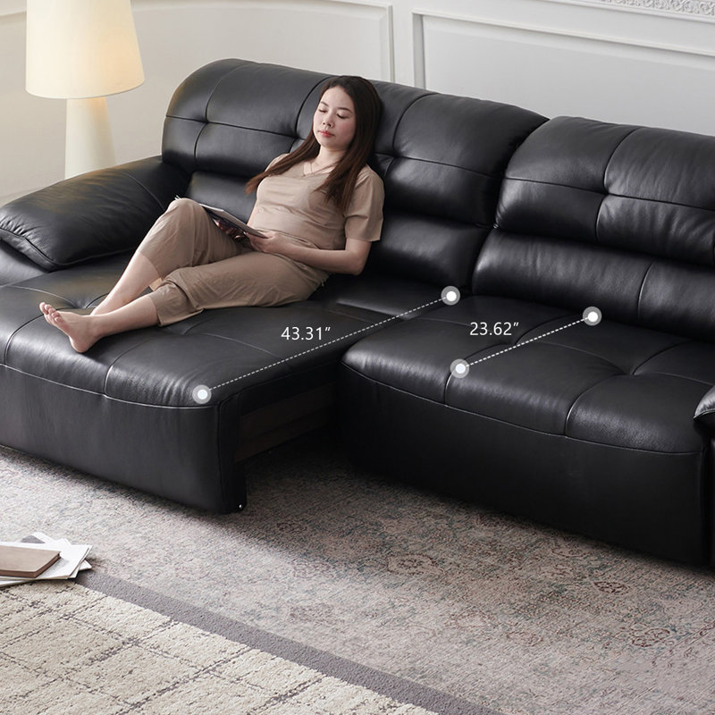 Canapé modulaire noir en similicuir, 88.98" W