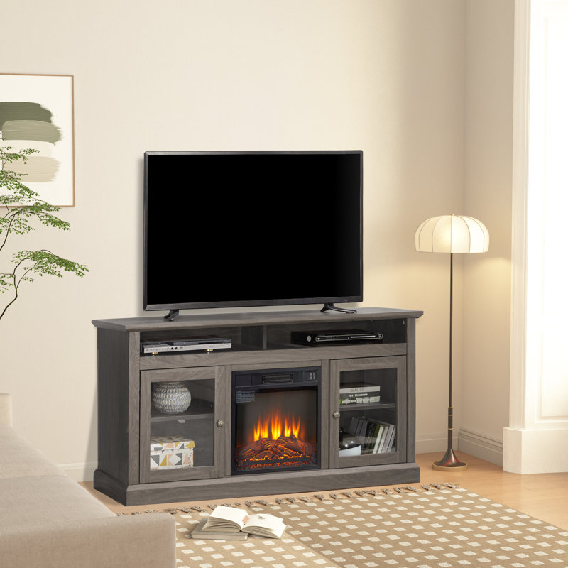 Crédence de rangement avec foyer Robena incluse, Gris foncé