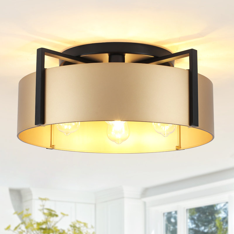 Kwong 4 - Light 20.47" Farmhouse Country Steel Drum Flush Mount Ceiling Light With Metal Shade For Kitchen, Hallway, Living Room, Bedroom, Dining Room