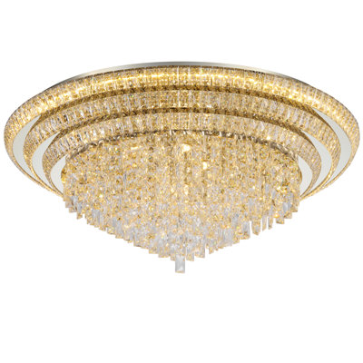 40-Inch Dimmable Tiered Crystal LED Flush Mount Ceiling Light with Tunable White, App and Remote Control, Chrome