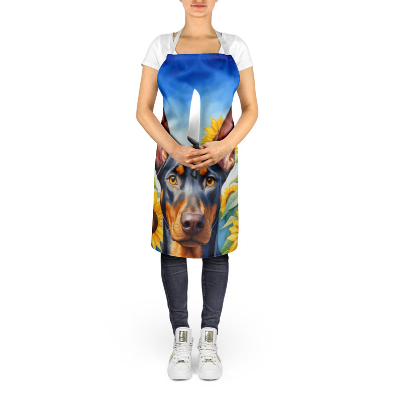 Doberman pinscher en tablier tournesols