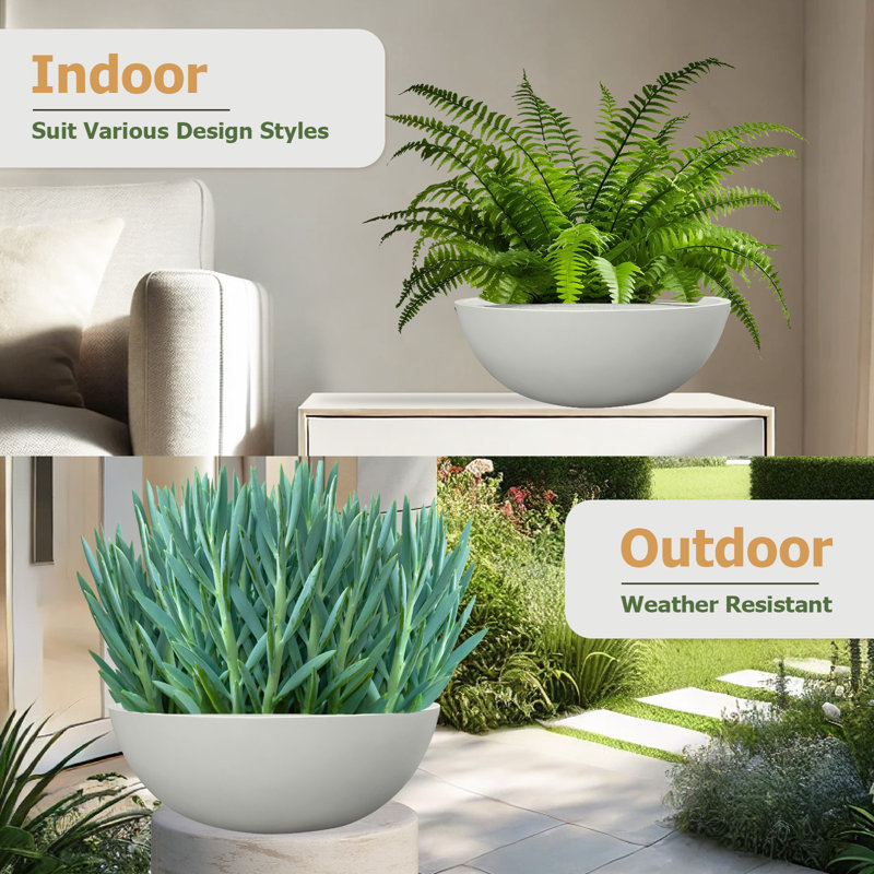Pot à fleurs rond en fibre K20 de Kute Nest, Light French Gray, H 6,7 po x l 19,7 po x P 19,7 po