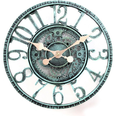 12 inch home hanging clock, steampunk equipment and gear design, with tin surface, suitable for indoor or outdoor use