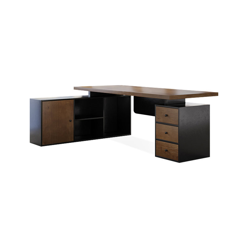Walnut Rectangular Solid Wood desks, Left Hand Return, 29.53" H x 70.87" W x 27.56" D