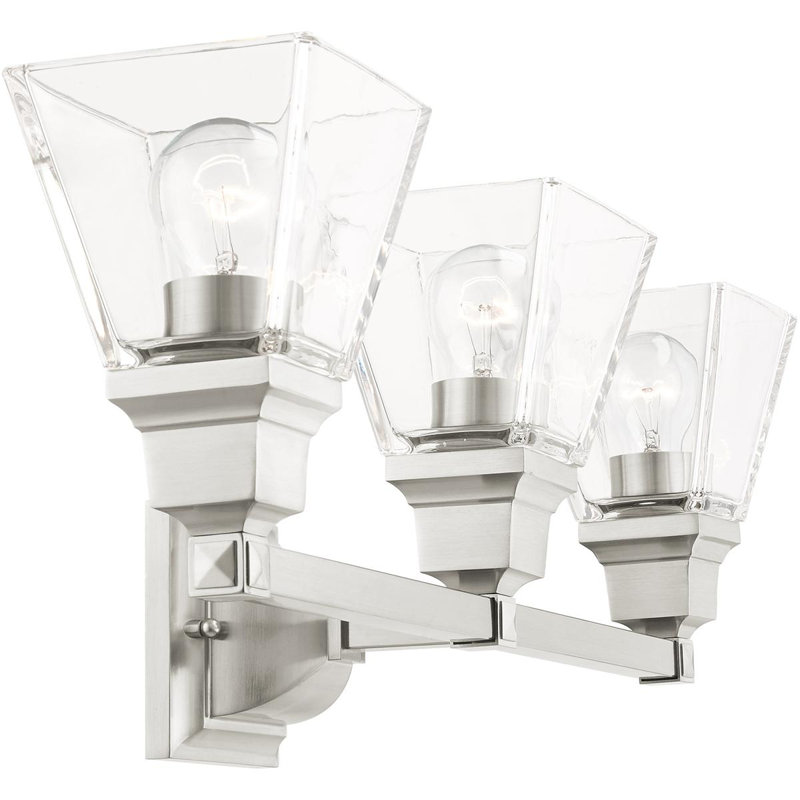 Luminaire moderne à 3 lumières pour salle de bain élégante avec abat-jour en verre transparent, Nickel brossé