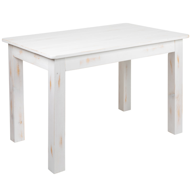 Dejon Rectangular Solid Pine Farmhouse Dining Table, Antique Rustic White, 30"W x 46"L