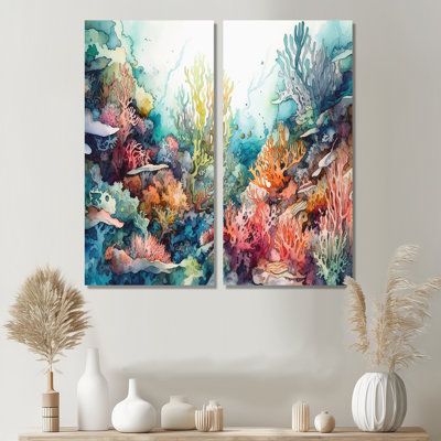 «Vibrant Coral Reef III», art mural moderne 2 pièces