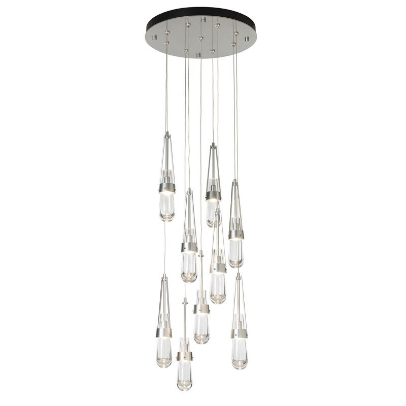 Luminaire suspendu 9 lumières Link, Standard: 19" to 80", Verre transparent, Sterling