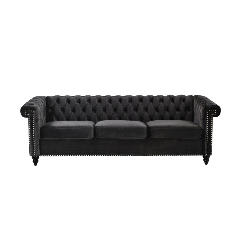 Velours noir 3 avec design classique et dossier rembourré de style moderne