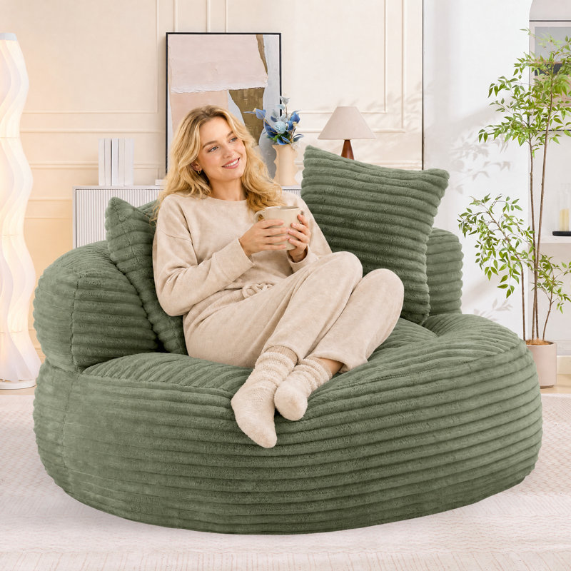 Fauteuil à billes Cozy Faux, H 28,1 po x l 46,8 po x P 45,8 po, Imitation fourrure verte
