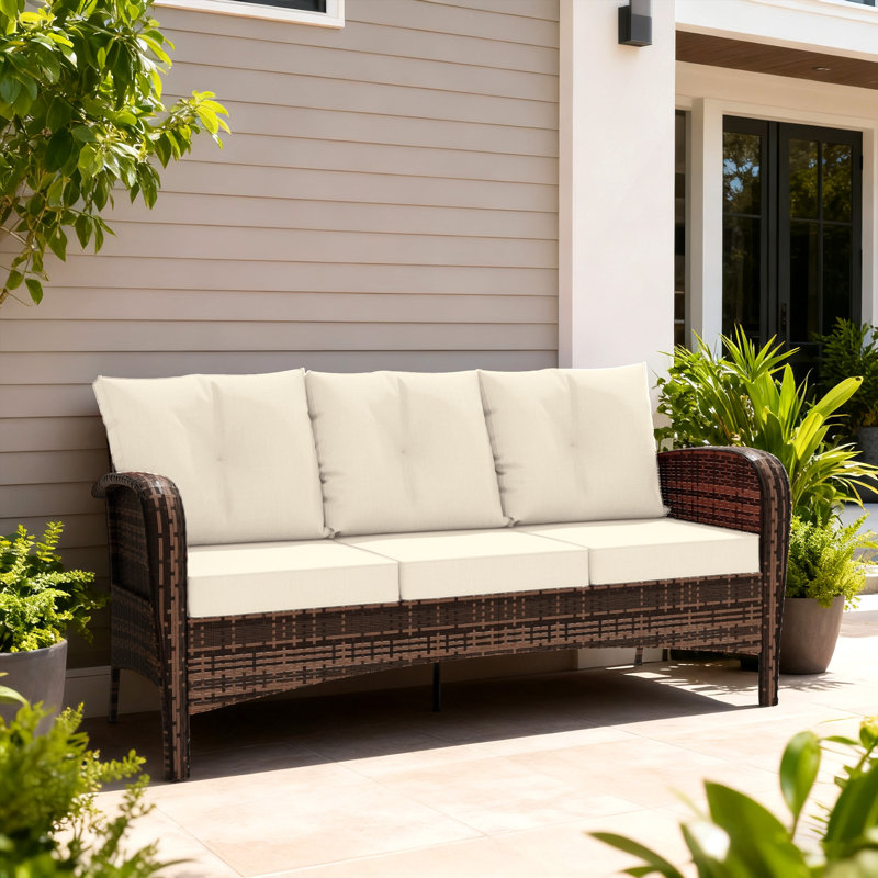 73 - Inch 3 - Seater All - Weather Wicker Rattan Patio Sofa With Frame - Deep Seat, Removable Waterproof Olefin Cushions - Stylish, Durable & Ultra - Comfortable For Garden, Poolside & Porch Use