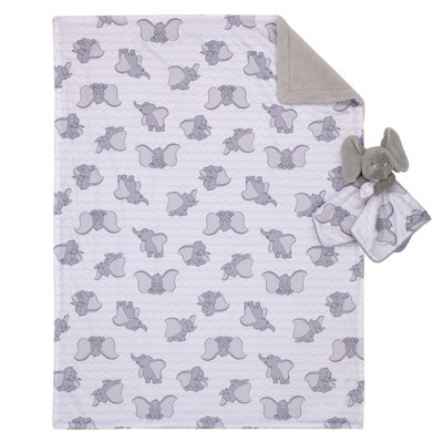 NoJo Disney Dumbo Gray and White Super Soft Sherpa Baby Blanket and Security Blanket 2-Piece Gift Set
