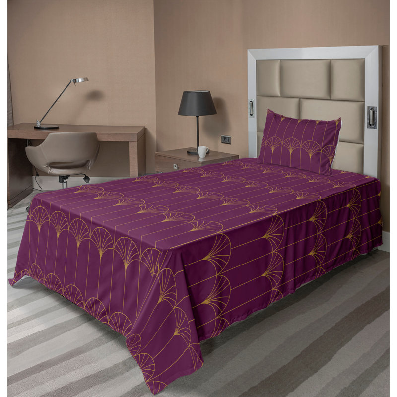Microfiber Sheet Set, Twin Sheet Set with 1 Pillowcase, Purple/Sand Brown Geometric