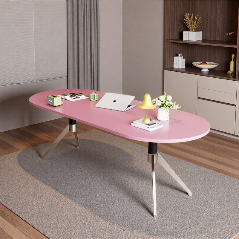 Bureau pratique moderne en forme ovale, H 29,52 po x l 62,99 po x P 27,55 po, Rose