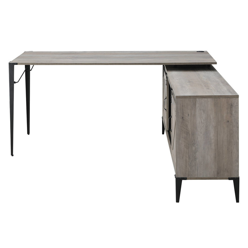 Bureau en chêne gris avec armoire - Espace de travail polyvalent pour l'écriture