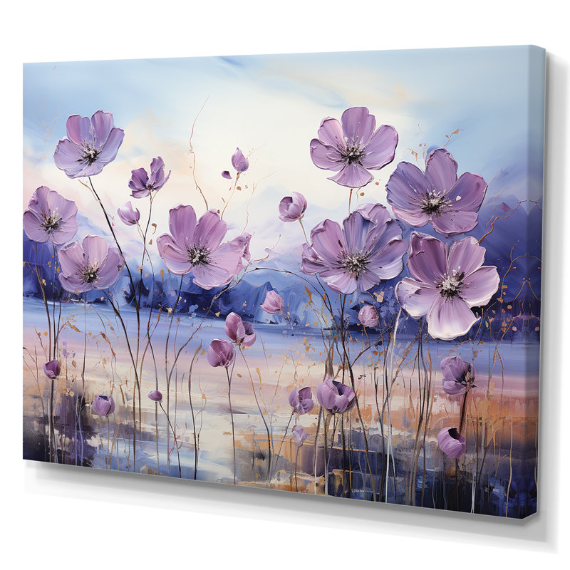 «Violet Flower Meadow Harmony III», art mural grand champ de fleurs, H 30 po x l 40 po x P 1,5 po, Toile tendue