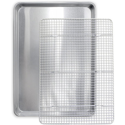 Baking Sheet with Cooling Wire Rack Set, Non-Stick Stainless Steel Baking Pan, 1 Inch Deep Wide Baking Tray