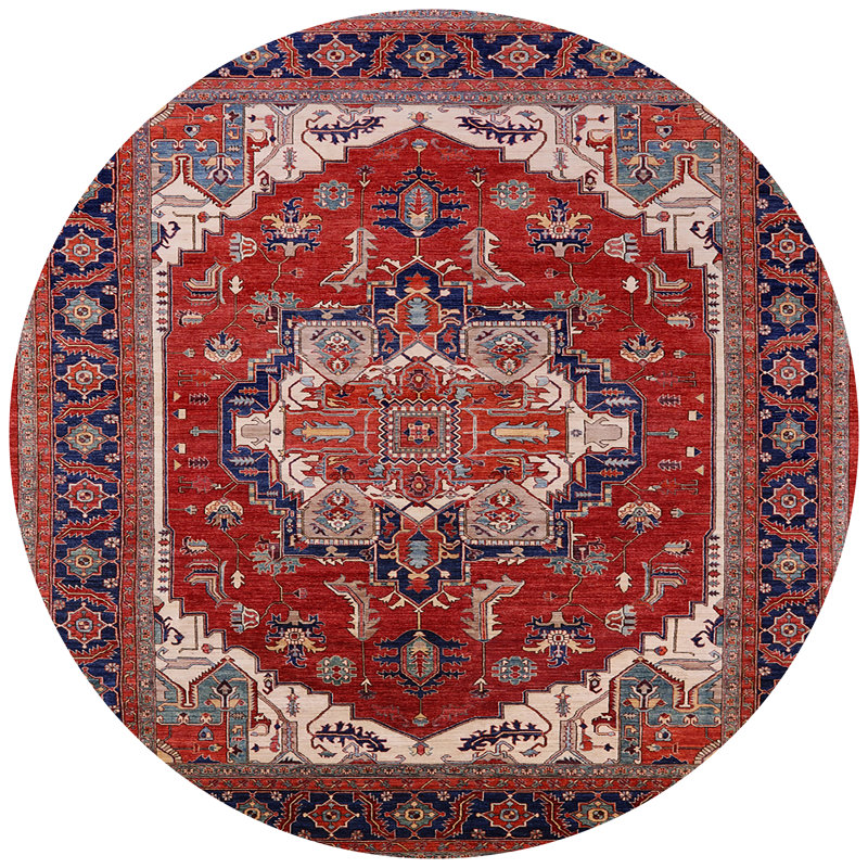 Tapis de style oriental rouge, Rond 6 pi