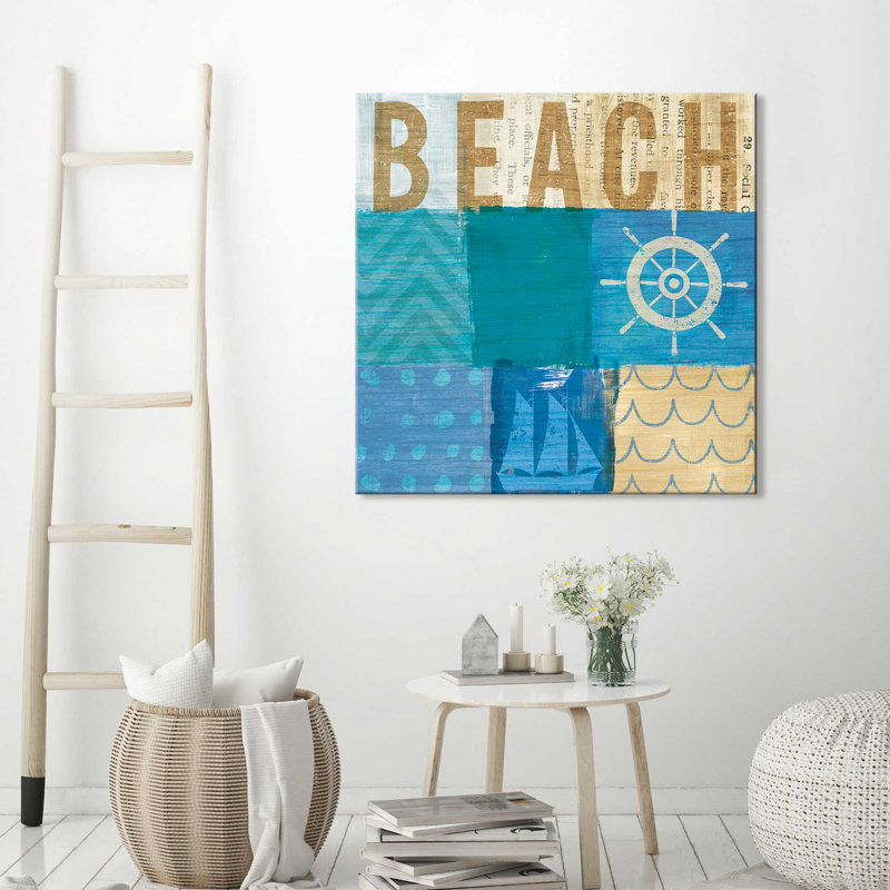 «Beachscape Collage IV», art textuel, H 18" x l 18" x P 1", Toile tendue