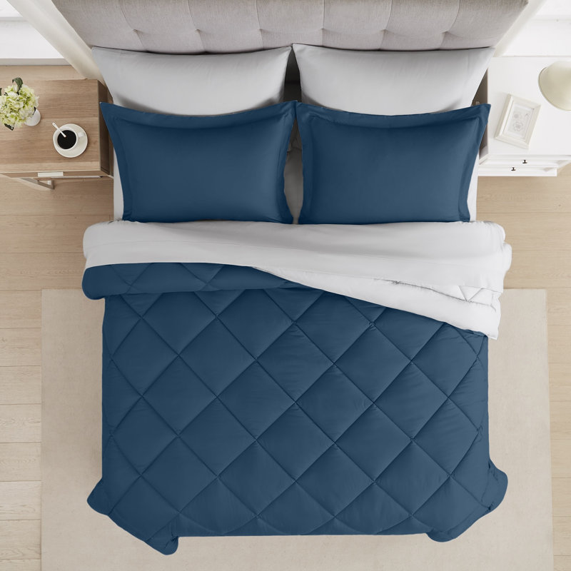 Navy Full Reversible Microfiber Down Alternative Bed in a Bag Set