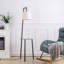 Abhirami 150cm Black Metal Tray Table Floor Lamp  with Linen Lampshade