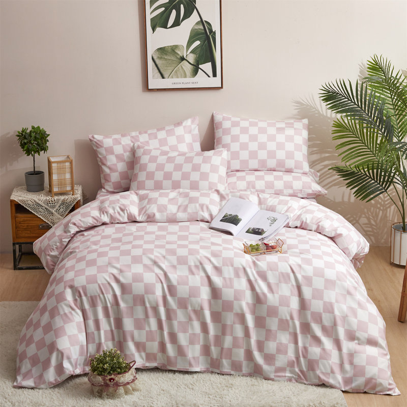 Grid Comforter Set Plaid Bedding Set 1 Checkered Comforter with Pillowcases, Twin Comforter + 1 Standard Pillowcase