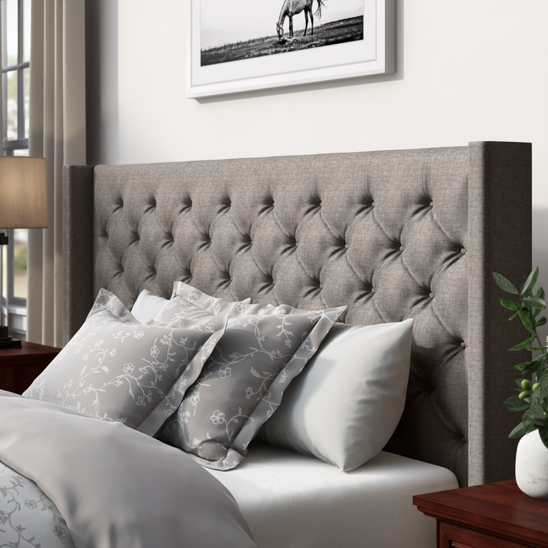 Kaster Upholstered Headboard, Pewter Gray Linen, Queen