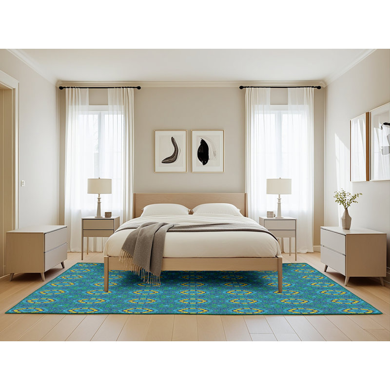 Tapis de zone bleue à motifs Branca, Rectangle 5 pi x 8 pi
