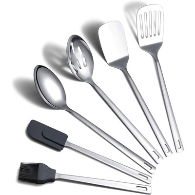 Cooking Spoon, Berglander 6 Pieces Spatula Set Stainless Steel, Metal Spatula, Serving Spoon, Kitchen Tools Set Non-Stick And Heat Resistant, Dishwasher Safe, Easy To Clean (6 Packs)