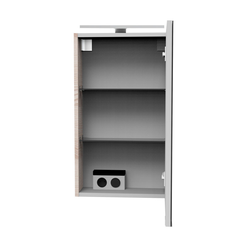 400mm W 680mm H Wall Cabinet Frameless Medicine Cabinet Mirror 2 Adjustable, Light brown, Stop on the right