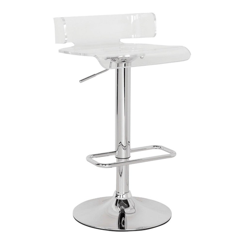 Kail Swivel Adjustable Height Counter Stool with Metal Frame, Clear/Silver