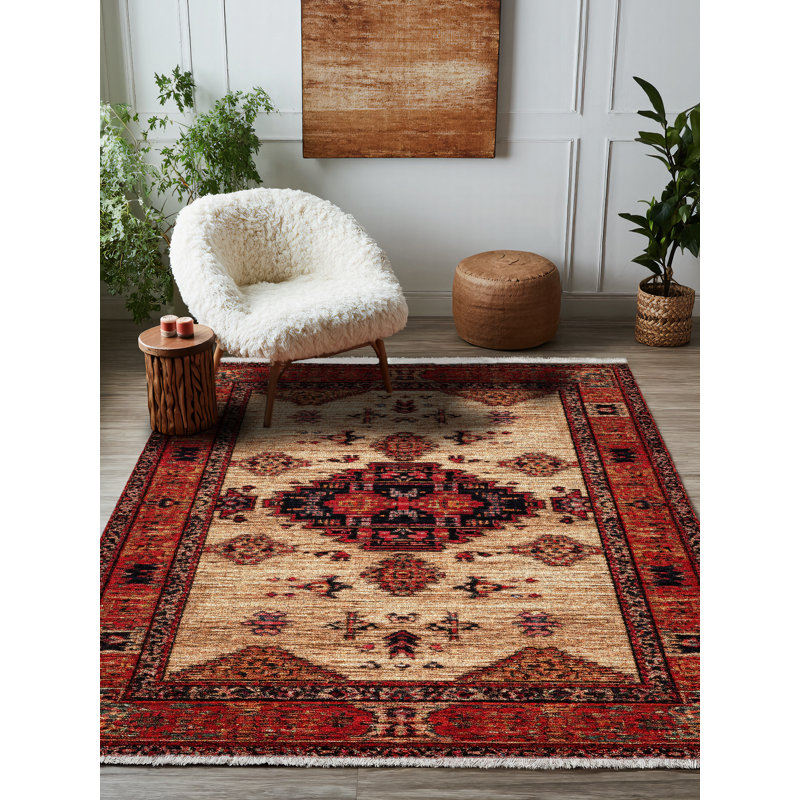 Nomad Spirit Collection Digital Print Cotton-Polyester Blend Red Brown Rug, Runner 3'4" x 7'3"
