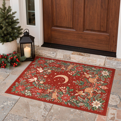 Tapis antidérapant de Noël, tapis lavande lavable à la machine à motif de renne rouge, étoiles de lune festives pour porte