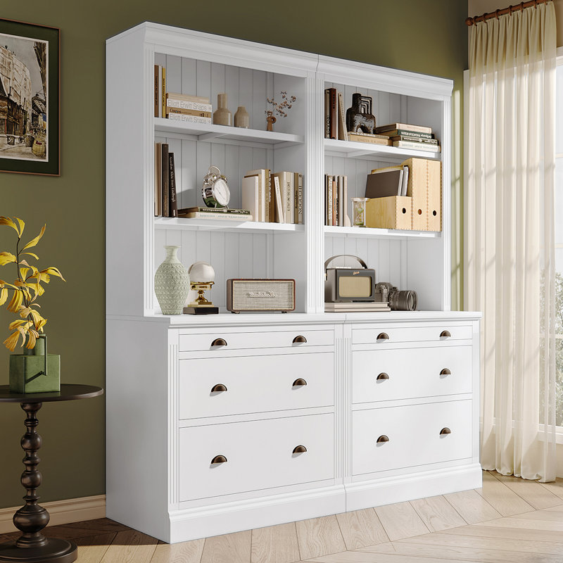 83.4"Tall Bookshelf Suite, Bookcase Suite With LED Lighting, Drawers And Open Shelves,2-Piece Set Storage Bookshelf