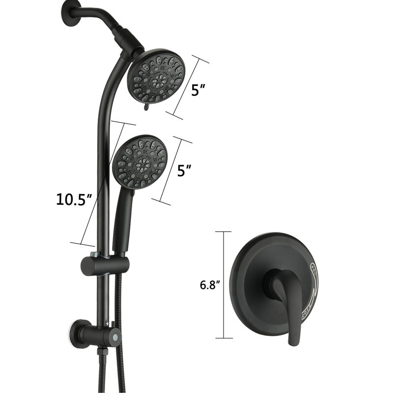 Matte Black Spa Shower With Drill- Stainless Steel Rod And 7 Heads 7-Setting Dual Head Slide Bar In Color