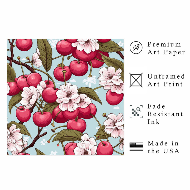 «Food and Kitchen Cherry Dreams V», reproduction d'art moderne sans cadre, H 20 po x l 20 po