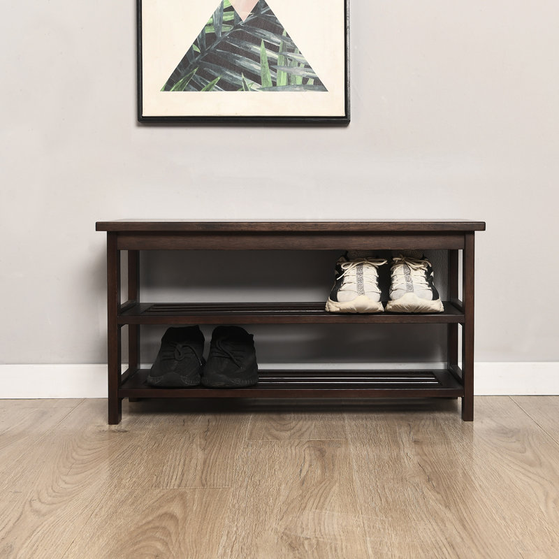 4 Pair Solid Wood Shoe Storage Bench, 16.5"H x 31.5"W x 11.75"D