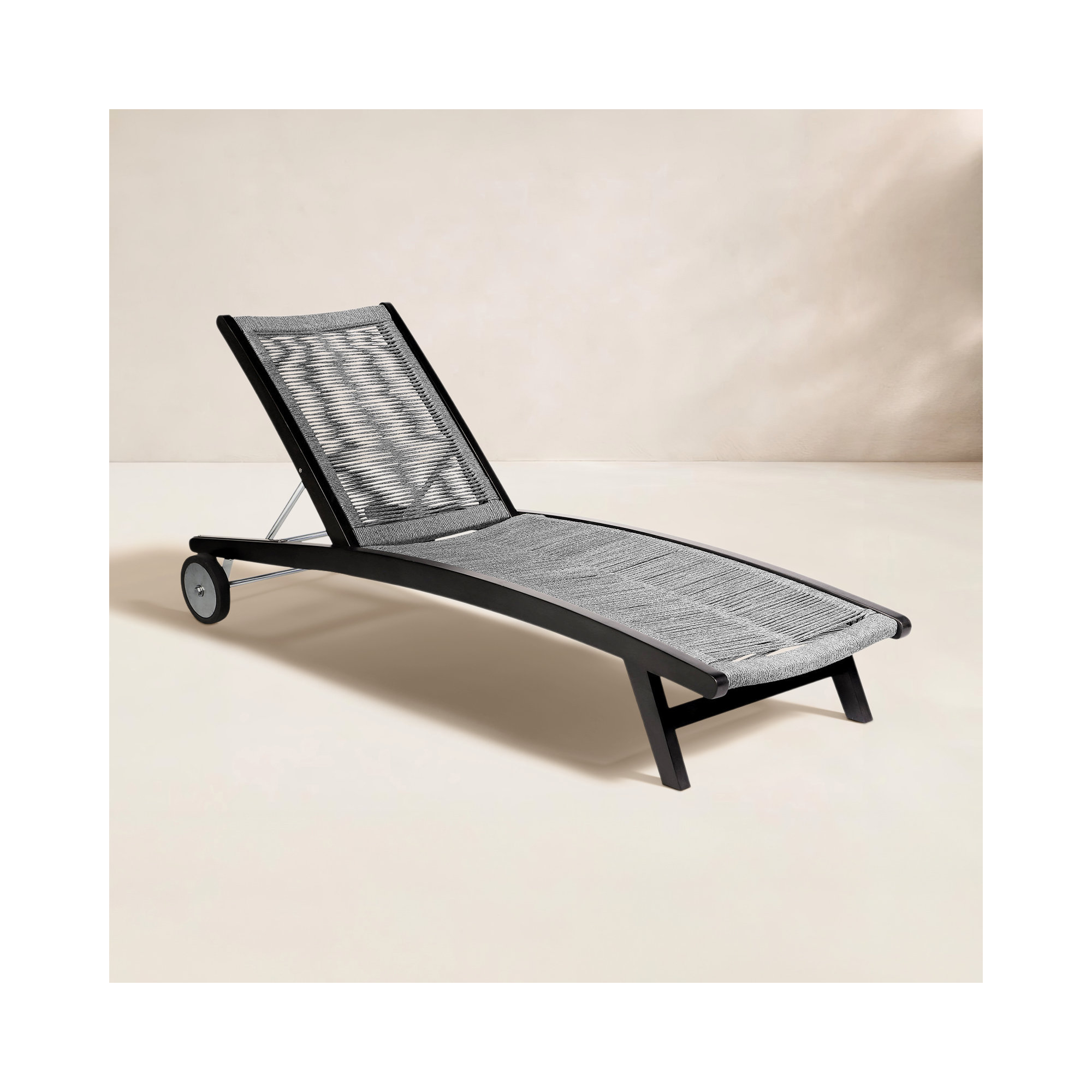 72'' Outdoor Eucalyptus Chaise Lounge, Gray, Black