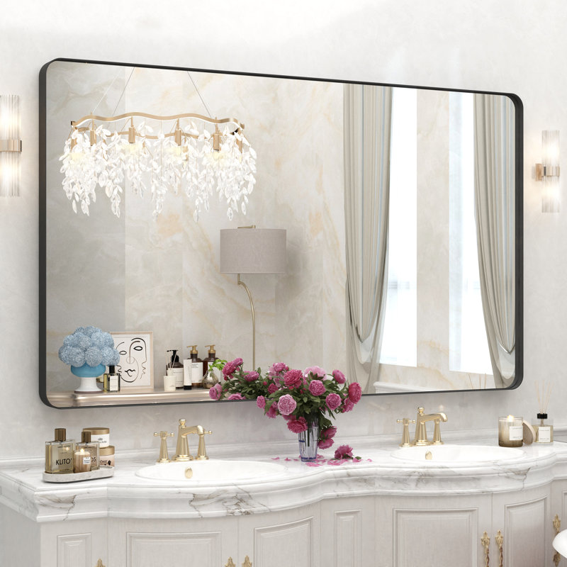Miroir de salle de bain mural Premium Premium, 36 po x 60 po, Noir mat, Rectangulaire