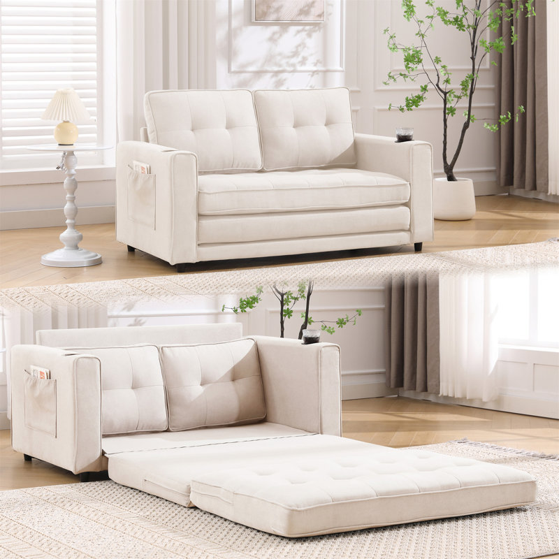 {Vidéo fournie} Canapé-lit convertible 3-en-1 pour futon, Beige